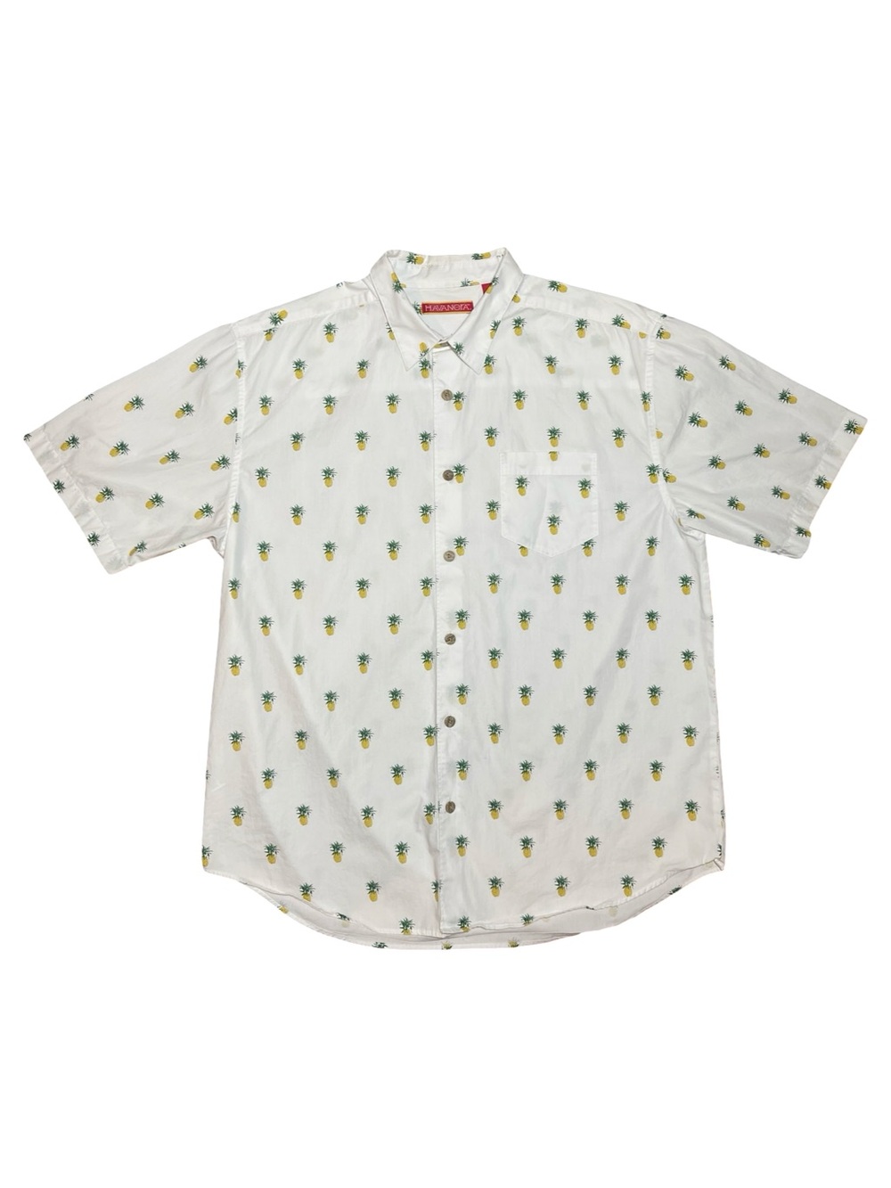 Vintage Havanera Pineapple Hawaiian Shirt White Tropical Summer Button Up Large